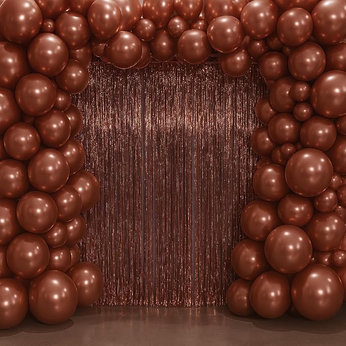 3.3 x 6.6 ft Foil Fringe Backdrop Curtains, Tinsel Streamers Party Decorations, Fringe Backdrop for Birthday, Baby Shower, Gender Reveal, Graduation (9, Brown)