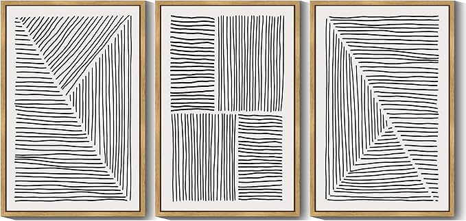 Drsoum Mid-Century Modern Framed Wall Art Large 24x36in Minimalist Abstract Boho Black Line Wall Decor Geometric Artwork Kitchen Dining Room Black Framed