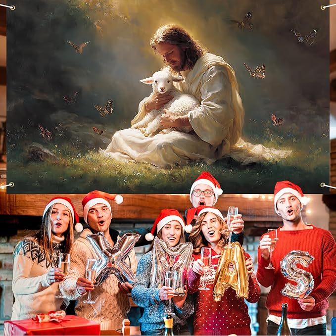 Jesus Lamb Backdrop 71x43Inch Christmas Banner Nativity Xmas Decorations Party Decor Christmas Photo Backdrop