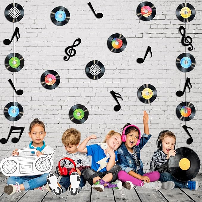 Pasimy 39 Pcs Music Party Decorations Musical Notes Records Bulletin Board Cutouts Rock and Roll Classroom Decor for 1950s 70s 90s Retro Music Birthday Theme Party Supplies School Home Wall Decor