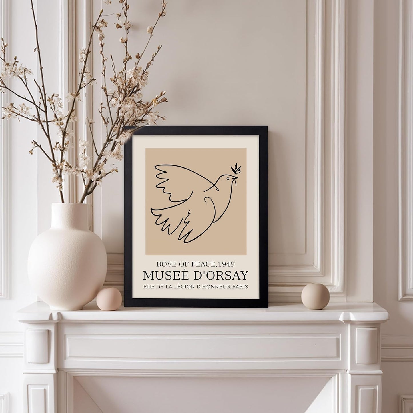 Poster Master Vintage Poster - Retro Minimalist Print - Gift for Artist, Friend - Dove Of Peace, Line Drawing, Sketch, Abstract - Wall Decor for Living Room, Bedroom, 11x14 Black Framed