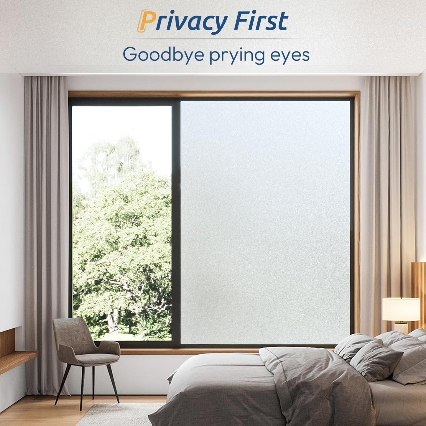 rabbitgoo Window Privacy Film, Frosted Glass Window Clings, Static Cling UV Heat Blocking Door Stickers for Home Bathroom, Removable Indoor Decal Coverings Day and Night, Pure, 23.6 x 118.1 Inches