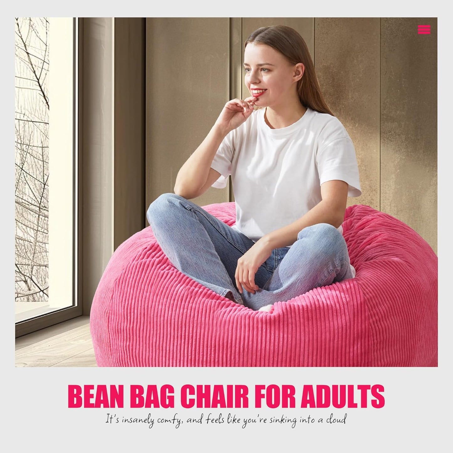 Hobestluk 3.5FT Bean Bag Chair Adult Bean Bag Chair Large Bean Bag Chair with Filler Included Teardrop Bean Bag with Removable Cover for Bedroom Living Room - (Large, Pink)