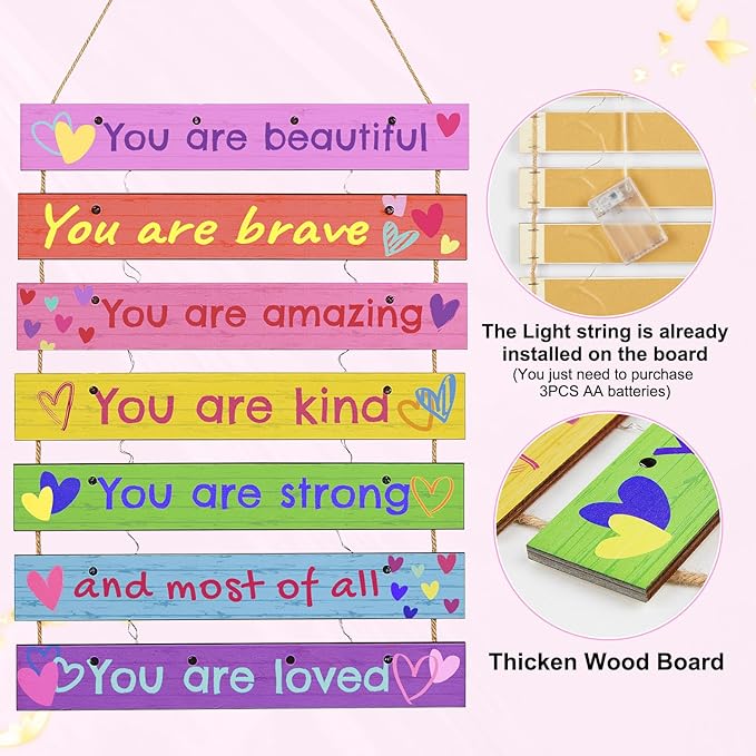 FIOBEE Girls Room Décor for Teen Girls Boys with LED Light Wall Decor for Bedroom Motivational Inspirational Wall Art Room Decoration for Kids Studyroom, 8 Kinds of Lights, Colorful Love