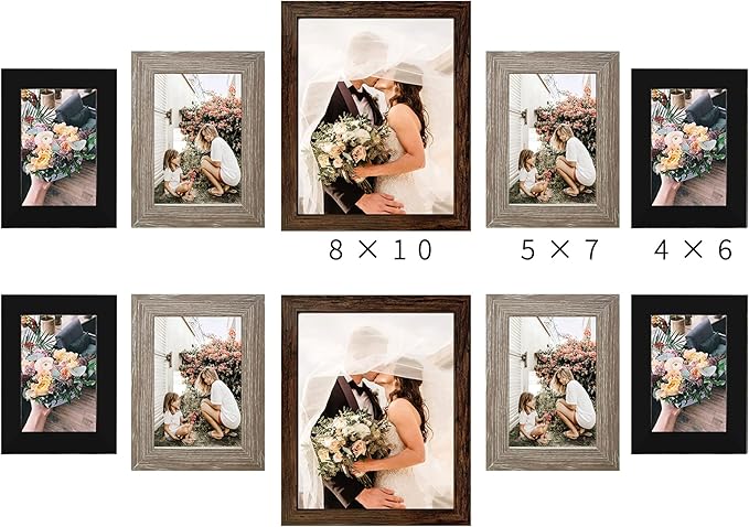 LUCKYLIFE Gallery Wall Frame Set, Picture Frames Collage 10-Pack for Wall or Tabletop with 8x10 5x7 4x6 Frames in 3 Different Finishes