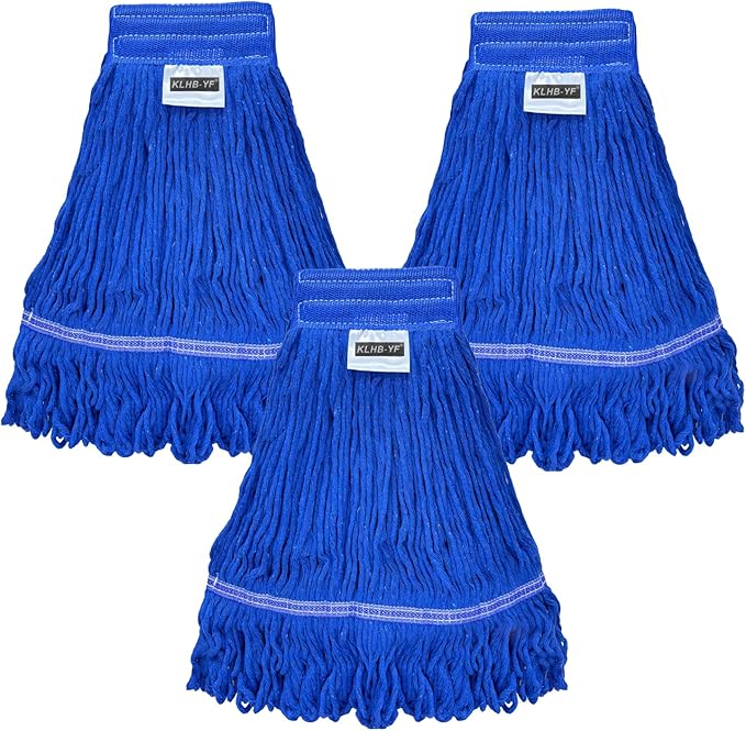 Heavy Duty Wet Industrial Cleaning Mop Head – 21 oz Blue mop Head Replacement Cotton Washable Industrial mop Heads Heavy Duty for Commercial & Home Cleaning（Blue）
