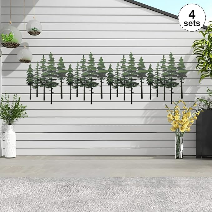 ESTART Metal Pine Tree Wall Art, Metal Tree Wall Decor, Nature Rustic Farmhouse Cabin Decor, Forest Wall Art for Home Living Room Bedroom Office Indoor and Outdoor Decoration (Green)