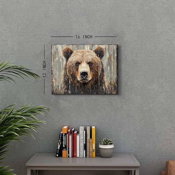 Rustic Bear Pictures Wall Decor Bear Wall Art Farmhouse Animal Decor for Living Room Bedroom Vintage Wildlife Animal Head Canvas Prints Nursery Painting Hunting Cabin Artwork Home Decoration 12x16"