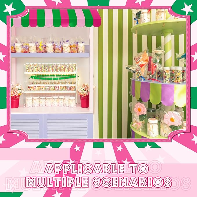 Boao 4 Pack Circus Awning Decoration 3D Stripe Cardboard Awning Carnival Wall Decor Circus Party Favors for Lemonade Stand Bakery Ice Cream Truck Bulletin Board Decor(Red Pink and Green)