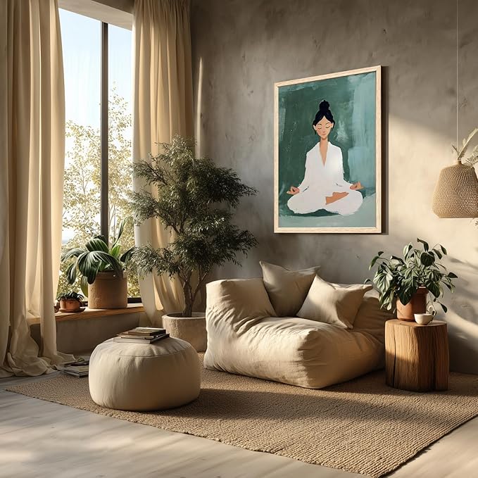 GELDSTEI Wood Framed Zen Wall Art, Tranquil Meditation Wall Decor, Yoga Girl Canvas Painting, Spiritual Aesthetic Picture, Calming Mindfulness Poster Print for Living Room Spa Yoga Studio 12x16 Inch
