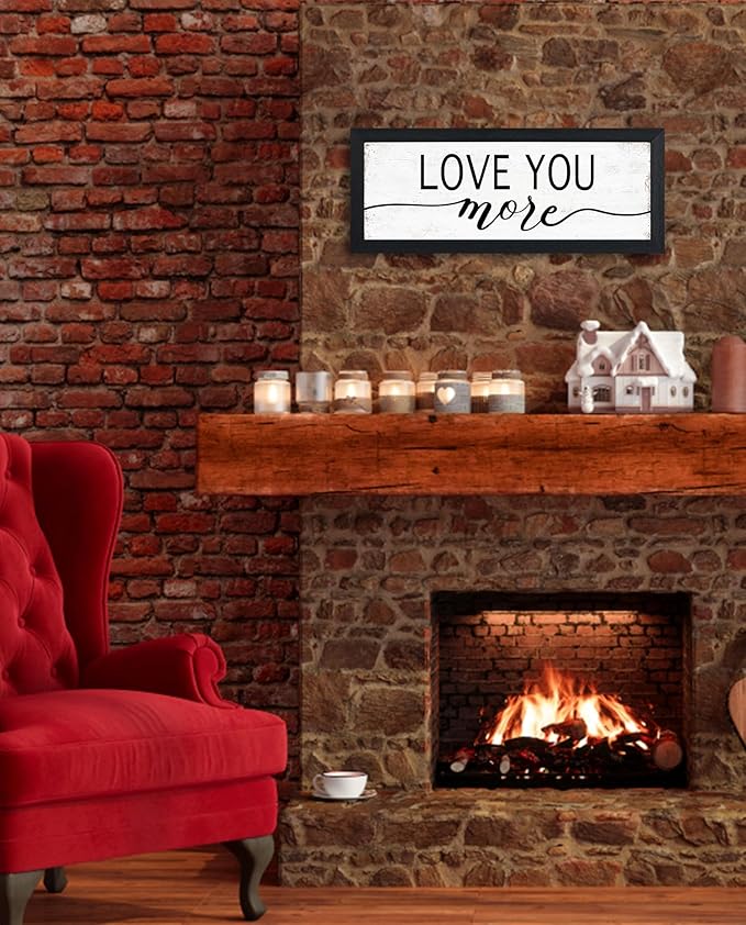 Love You More Sign: Love Wall Decor For Bedroom Farmhouse Home Decor Framed Above Bed Rustic Country Master Wall Art Decor 6" x 14.5"