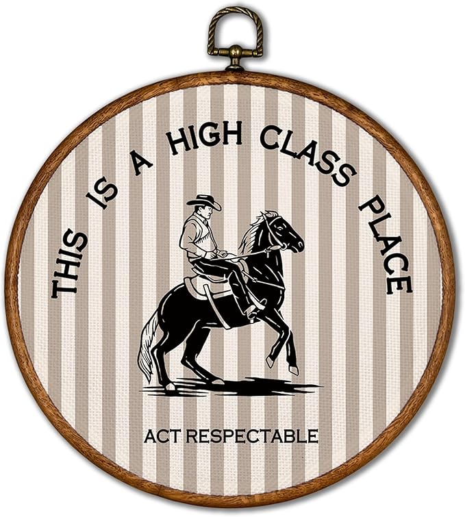 KSDUT Western Cowboy Wall Art Decor - Beige Stripe Preppy Trendy Southwestern Wall Art Canvas Frame Hanging Prints, Foyer Entryway Modern Round Wall Decor for Home Dorm Decorations 10"x10"