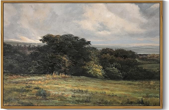 SHENIFY Vintage Landscape Framed Wall Art Rustic Countryside Meadow Farmhouse Decor Retro Vast Grassland Painting for Hallway Living Room Bedroom Dining Room - 24x36in Natural Framed
