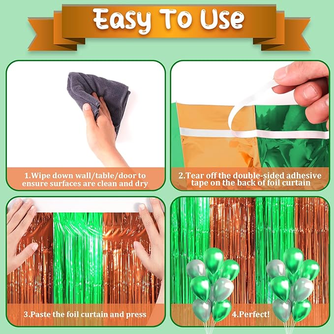 2 Pack Football Party Decorations, Green and Brown Foil Fringe Backdrop Curtains, Tinsel Streamers, Door Shimmer for Super Bowl or Birthday Party