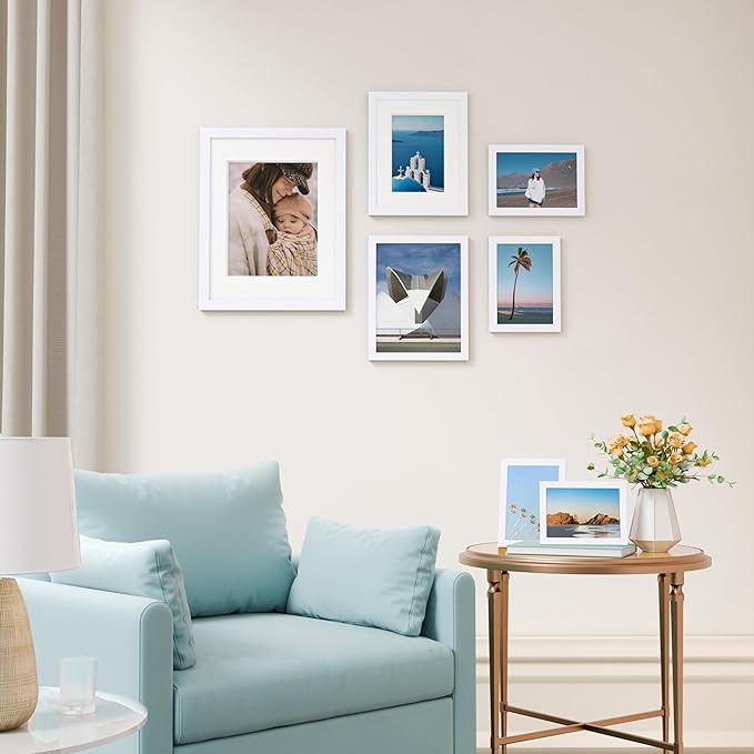 Vittanly Picture Frames set of 7, Picture Frames Collage Wall Decor for Wall or Tabletop Display, Multi Sizes with 1Pcs 11x14, 2Pcs 8x10 and 4Pcs 5x7 Photo Frames, Gallery Wall Frame Set in White