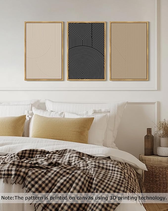 Drsoum Minimalist Boho Wall Art Framed Modern Abstract Neutral Line Wall Decor Mid Century Geometric Artwork Bedroom Living Room 16x24in Natural Framed