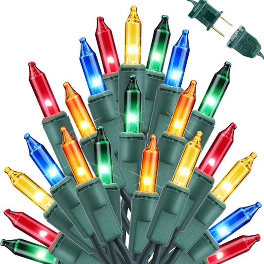 Toodour Multicolor Christmas Lights, 75ft 300 Count Incandescent Christmas String Lights, UL Certified Connectable Green Wire Xmas Lights for Tree, Holiday, Party, New Year, Indoor Xmas Decorations