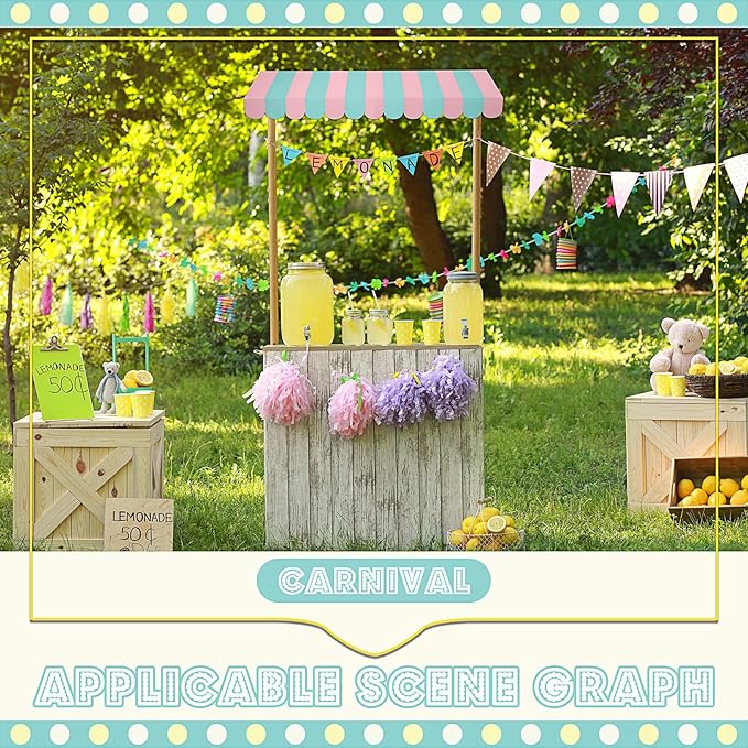 Boao 4 Pack Pink Green Christmas Awning Decoration 3D Stripe Cardboard Awning Colorful Party Wall Decor Pastel Party Favors for Xmas Lemonade Stand Bakery Ice Cream Truck Bulletin Board Decor