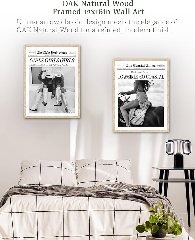 iHery Unframed Trendy Coastal Cowgirl NewsPaper Wall Art Prints,12x16in Black Canvas Wall Art Prints,New York News,Girls Just Wanna Have Fun,Vintage Bar Car for Living Room Home Décor 1Pack