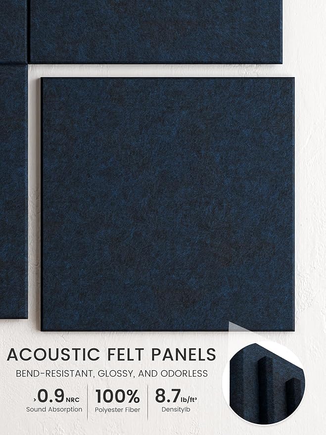 Bumusty Large Cork Board 48" x 36" Alternative - 12 Pack Felt Wall Tiles with 70 Safe Removable Adhesive Tabs, 30 Pushpins, Cork Boards for Walls Pin Board Bulletin Board Office Decor (Carbon Blue)
