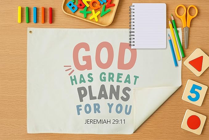 Rectangular Christian Bible Verse Scripture Canvas Banner Wall Decor-Flag Wall Sign for Baby Girl Kid,Nursery Bedroom Nursery Decor,Baby Shower Baptism Christmas Gift-God Has Great Plans for You
