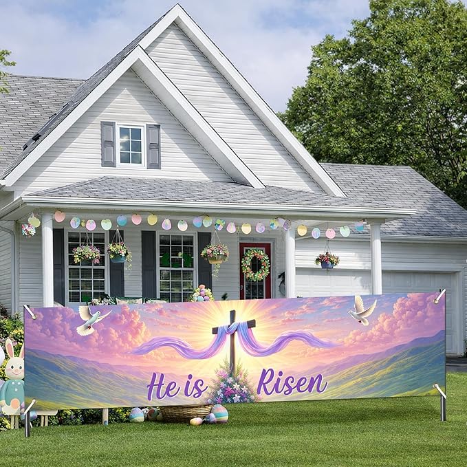 Easter Resurrection Banner He Is Risen Christian Spring Decor 78 x 17 Inch Religious Easter Banner for Church Yard Fence Door Wall Indoor Outdoor Faith Celebration Display
