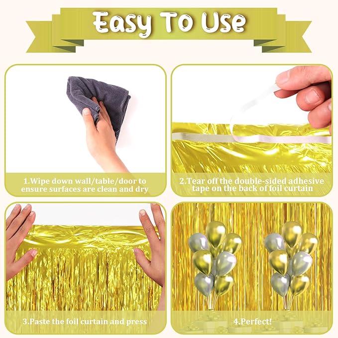3.3 x 6.6 ft Foil Fringe Backdrop Curtains, Tinsel Streamers Party Decorations, Fringe Backdrop for Birthday, Baby Shower, Gender Reveal, Graduation (9, Gold)