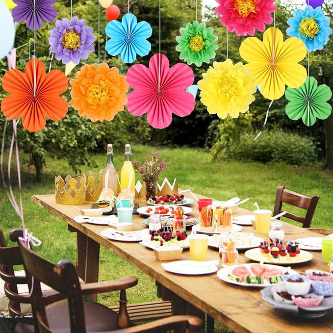 BestoFun 12PCS Tissue Paper Flower Fans for Mexican Party Decorations – Colorful Fiesta Decor for Cinco de Mayo, Birthday, Wedding, Baby Shower, Holiday Parties