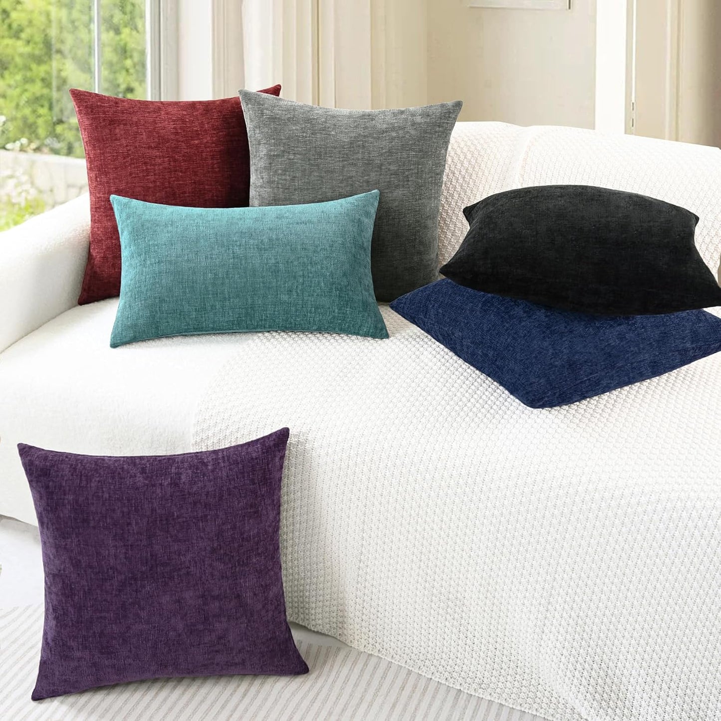 CaliTime Throw Pillow Covers Decorative 12 X 20 Inches Pack of 2 Cozy Chenille Cushion Cases for Couch Sofa Bed Living Room Home Navy Blue
