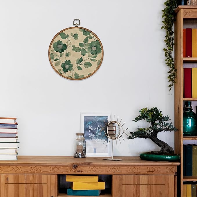 KSDUT Spring Green Floral Botanical Wall Decor Art - Flower Wall Art Canvas Frame Hanging Prints, Preppy Trendy Wildflower Round Wall Art Decor for Farmhouse Gallery Home Decorations 10"x10"