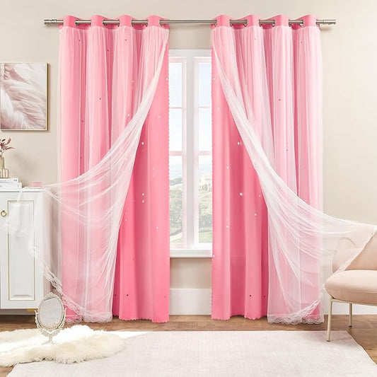 XiDi Curtains for Bedroom Decor Pink52/72/1