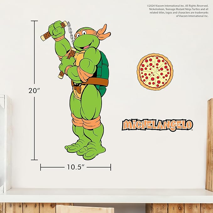 TMNT Teenage Mutant Ninja Turtles Michelangelo Wall Decal - 20" Mikey Orange Vinyl Wall Sticker Bedroom Decorations - Peel and Stick Room Decor