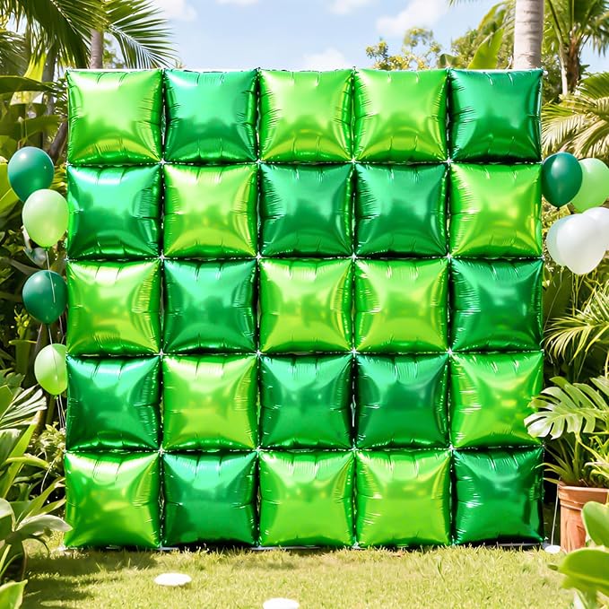NISOCY 25PCS Dark green and Light Green Square Foil Balloons Wall Backdrop Double Sided Green Balloons Arch Kit for Birthday Baby Shower St. Patrick's Day Spring Summer Jungle Theme Party Decorations