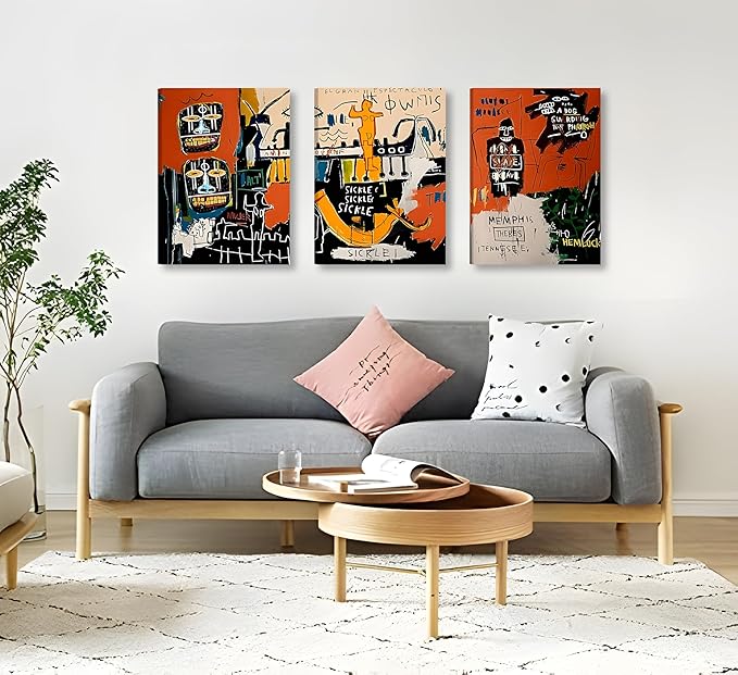 Framed 3pcs Modern Colorful Graffiti Wall Art Street Canvas Prints Posters Modern Abstract Paintings Wall Decor for Urban Home Living Room Bedroom Bathroom Office Home Decoration