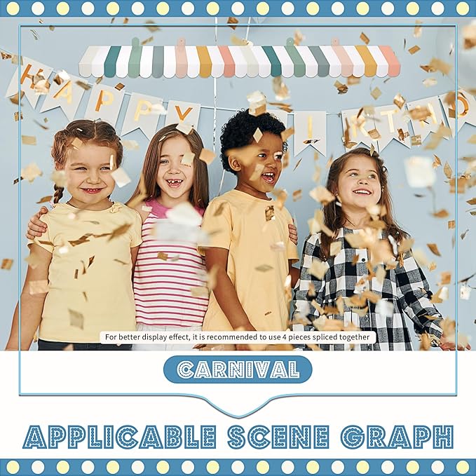 Boao 4 Pack Circus Awning Decoration 3D Stripe Cardboard Awning Carnival Wall Decor Circus Party Favors for Lemonade Stand Bakery Ice Cream Truck Bulletin Board(Morandi Color,Boho Style)