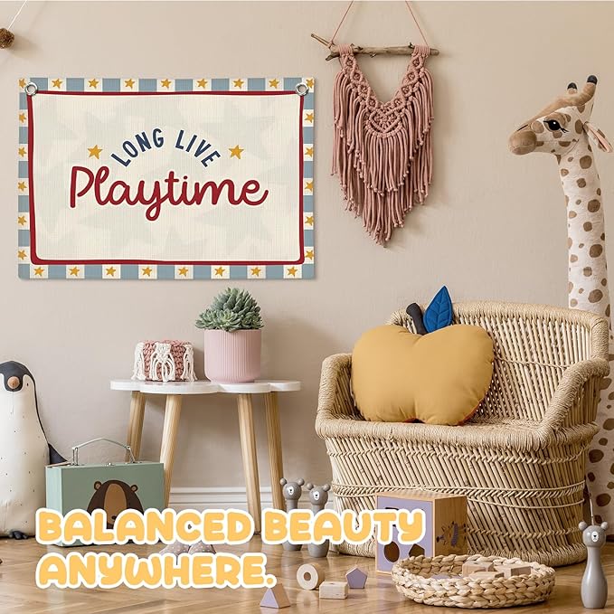 Playroom Wall Decor, Long Live Playtime Linen Canvas Banner,Toddler Playroom Decor Kids Room Nursery with Star Pattern Wall Decor for Toddler Boys Toy Room Bedroom,30x20 Inch