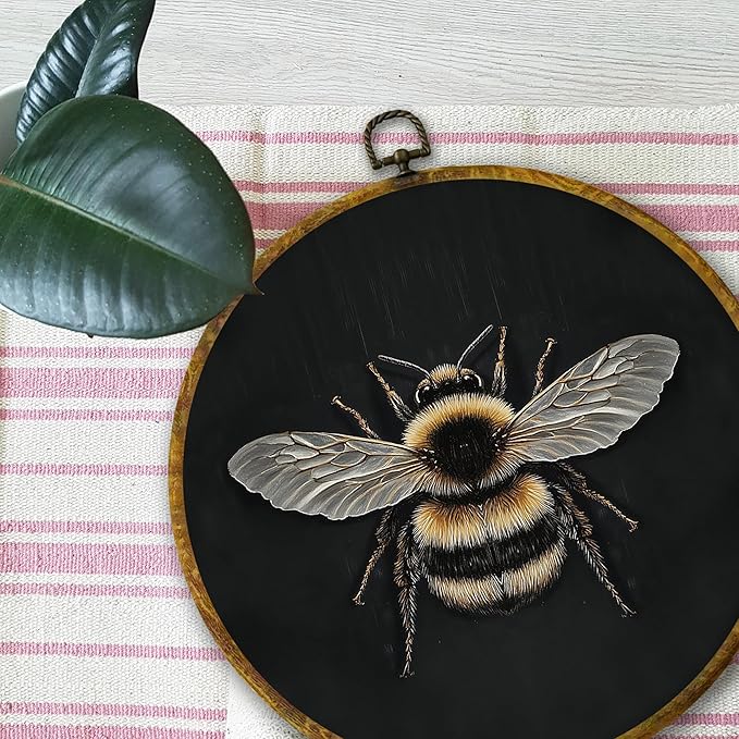 Mcehtle Vintage Bee Wall Art Decor, Moody Honey Bee Cottagecore Framed Canvas Prints 10x10, Dark Academia Insect Round Wall Hanging Artwork Decorations for Gallery Bedroom Living Room