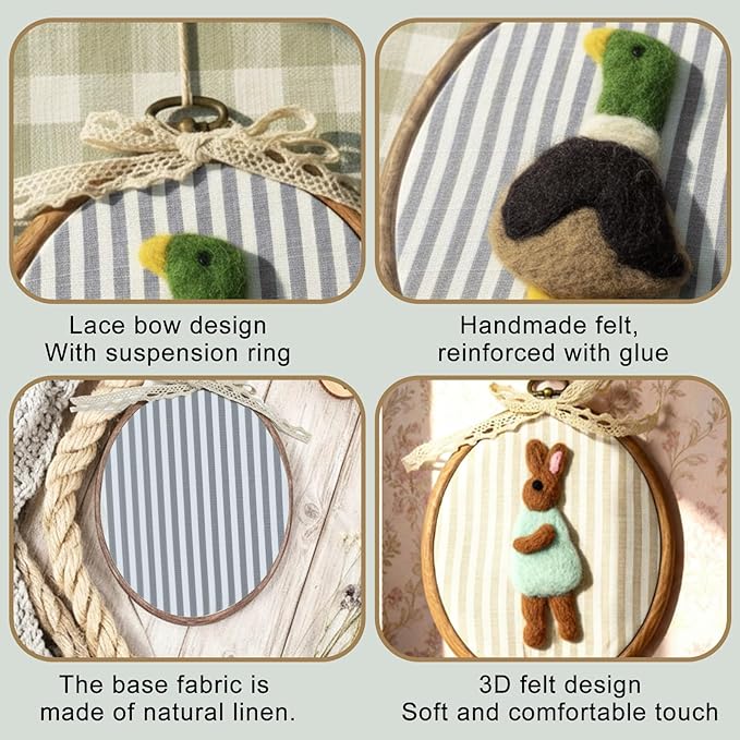 Soulchen 3 Pcs 5 x 6 Inch Felted Nursery Wall Decor with Bear Rabbit Mallard Cute Animal Wall Art Decorative Artwork for Nursery Bathroom Living Room Baby Room Bedroom Farmhouse Decoration