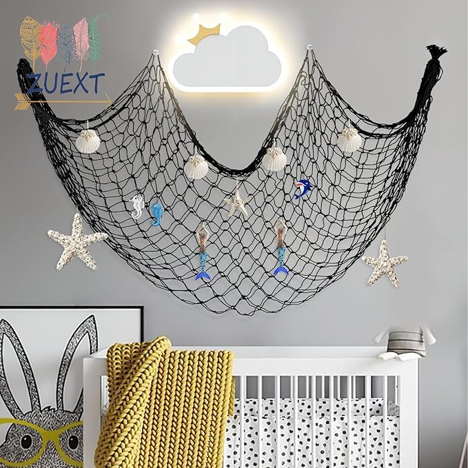 Decorative Fishing Net 5x10 ft, 3 Pack Large Black Picture Netting, Wall Photo Display Fishnet for Nautical Gothic Pirate Beach Under The Sea Theme Party Decorations,3mm Cotton Table Runner Wall Decor