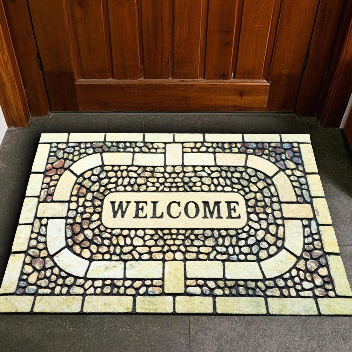 Door Mat Welcome Mat, Heavy Duty Door Mat 17.7 x 29.5 Inch Front Door Mat Rug Doormat for Outdoor Entrance Home Non-Slip Rubber Rug for Front Door, Outside, Entryway, Patio (Yellow Welcome)