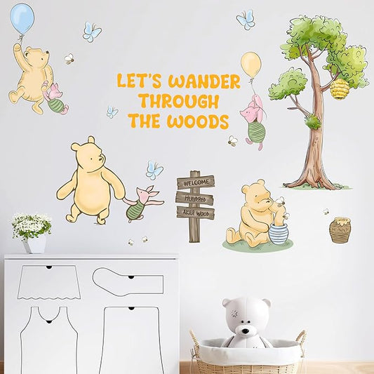 Winnie Wall Stickers for Kids, Winnie Character Stickers, The Pooh Inspirational Sticker, The Pooh Removable Sticker for Kids Baby Nursery Children Room Living Room Bedroom Playroom Wall Decoration