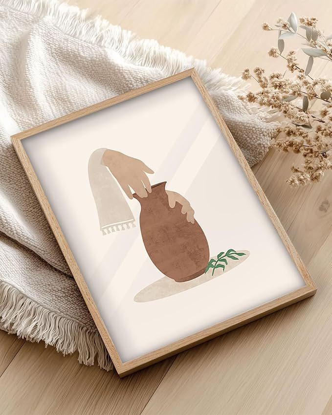 KensTro Natural OAK Wood Beige Boho Christian Framed Wall Art, 16x20 in Mid Century Christian Religious Canvas Wall Art,We are the Clay, You are the Potter, Isaiah 64:8,1Pack for Living Room Bedroom