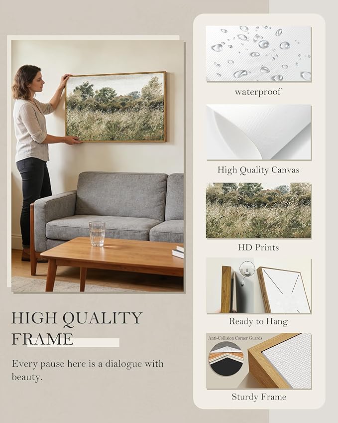 SHENIFY Vintage Landscape Framed Wall Art Meadow Scenery Farmhouse Decor Retro Painting for Living Room Bedroom Ready to Hang Wall Artwork - 24x36in Natural Framed