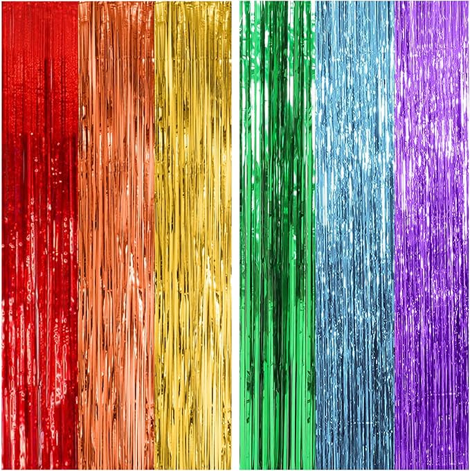 2 Pack Rainbow Backdrop Party Decorations Tinsel Curtain Party Streamer Foil Fringe Birthday Decorations Photo Booth Colorful Theme First Day of School Engagement Baby Shower Decor