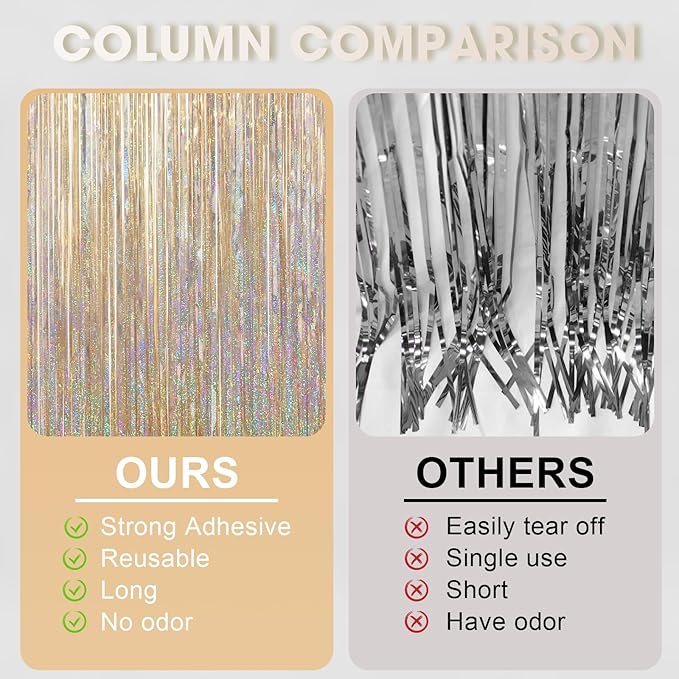3.3 x 6.6 ft Foil Fringe Backdrop Curtains, Tinsel Streamers Party Decorations, Fringe Backdrop for Birthday, Baby Shower, Gender Reveal, Graduation (3, Champagne)