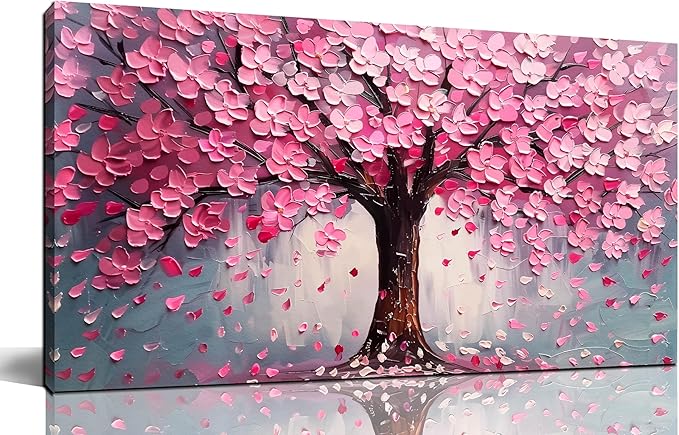 Pink Wall Art Large Tree of Life Wall Art for Living Room Bedroom Office Bathroom Modern Framed Canvas Prints Pink and Grey Picture Size 20x40 Inch