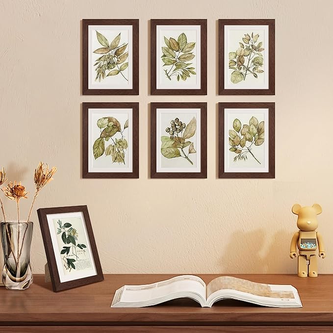 upsimples 5x7 Picture Frame Set of 10, Display Pictures 4x6 with Mat or 5x7 Without, Multi Photo Frames Collage for Wall or Tabletop Display, Brown