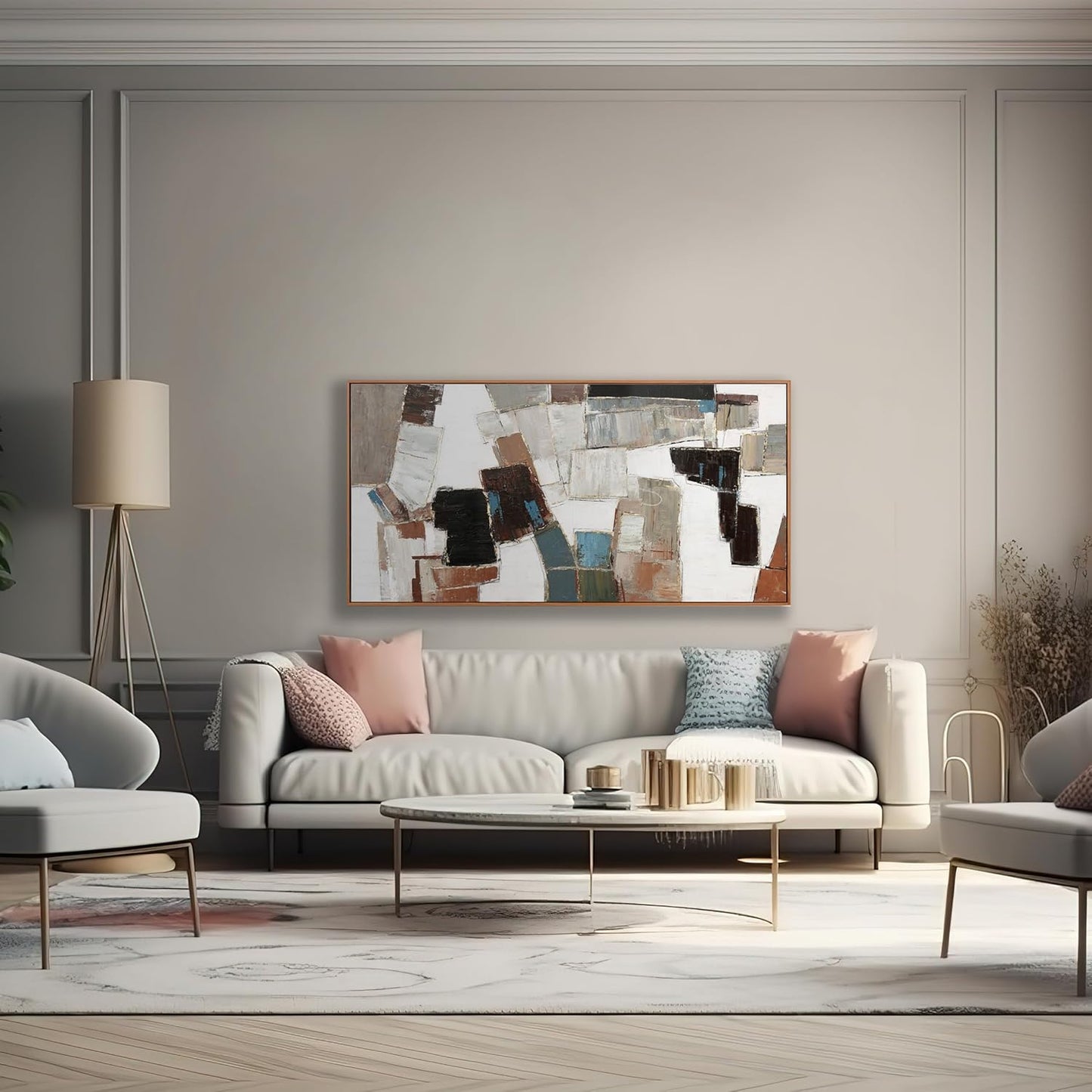 Canvas Wall Art Abstract Wall Decor Painting Minimalist Geometric Line Artwork With Framed For Bedroom Living Room Dining Room Home Office Abstract Modern Minimalism Wall Art 20"x40"