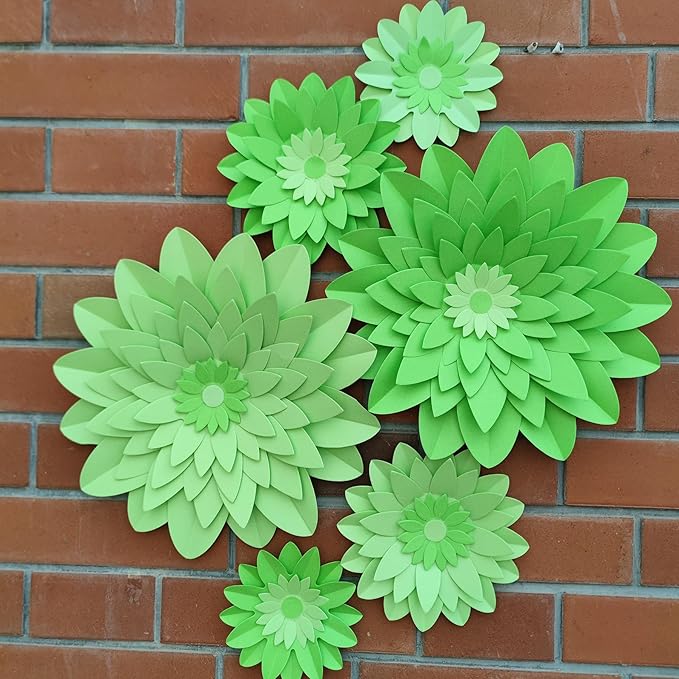 Large Lime Green Paper Flowers for Wall (12"-5") Spring Party Birthday Baby Room Nursery Decoration Forest Wedding Bridal Shower Decorations Photo Prop Pack of 6