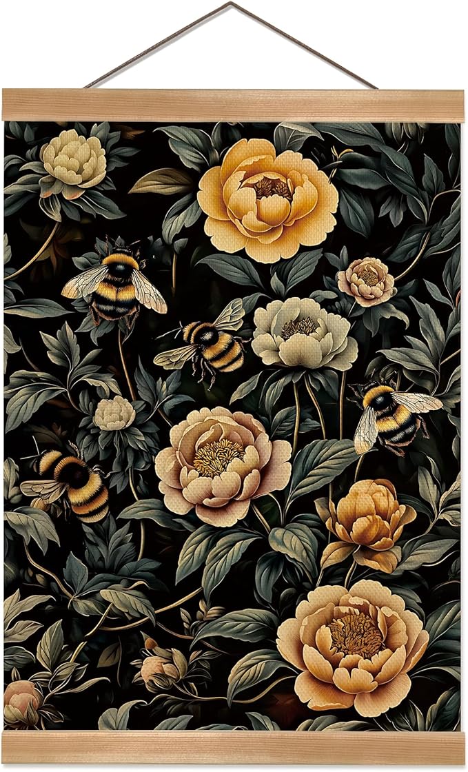 ZTGDA William Morris-Inspired Wall Art Poster, Vintage Bees Hanging Wall Painting Insect Buck Art, Mid-Century and Gothic Linen Canvas Poster for Living Room,Bedroom 12x16inch(Bees-02)